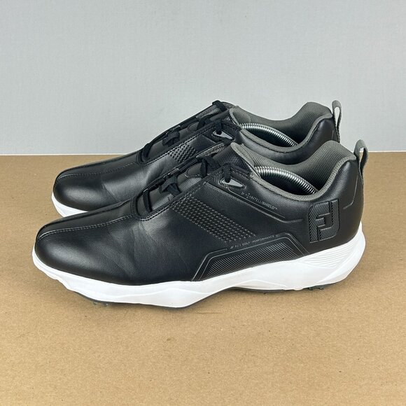 FootJoy eComfort Spiked Gold Shoes Mens 11.5 Black Synthetic Leather Athletic - Picture 1 of 10